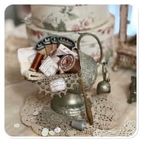 Image 1 of Vintage silver style Sugar bowl filled with French with vintage French sewing notions