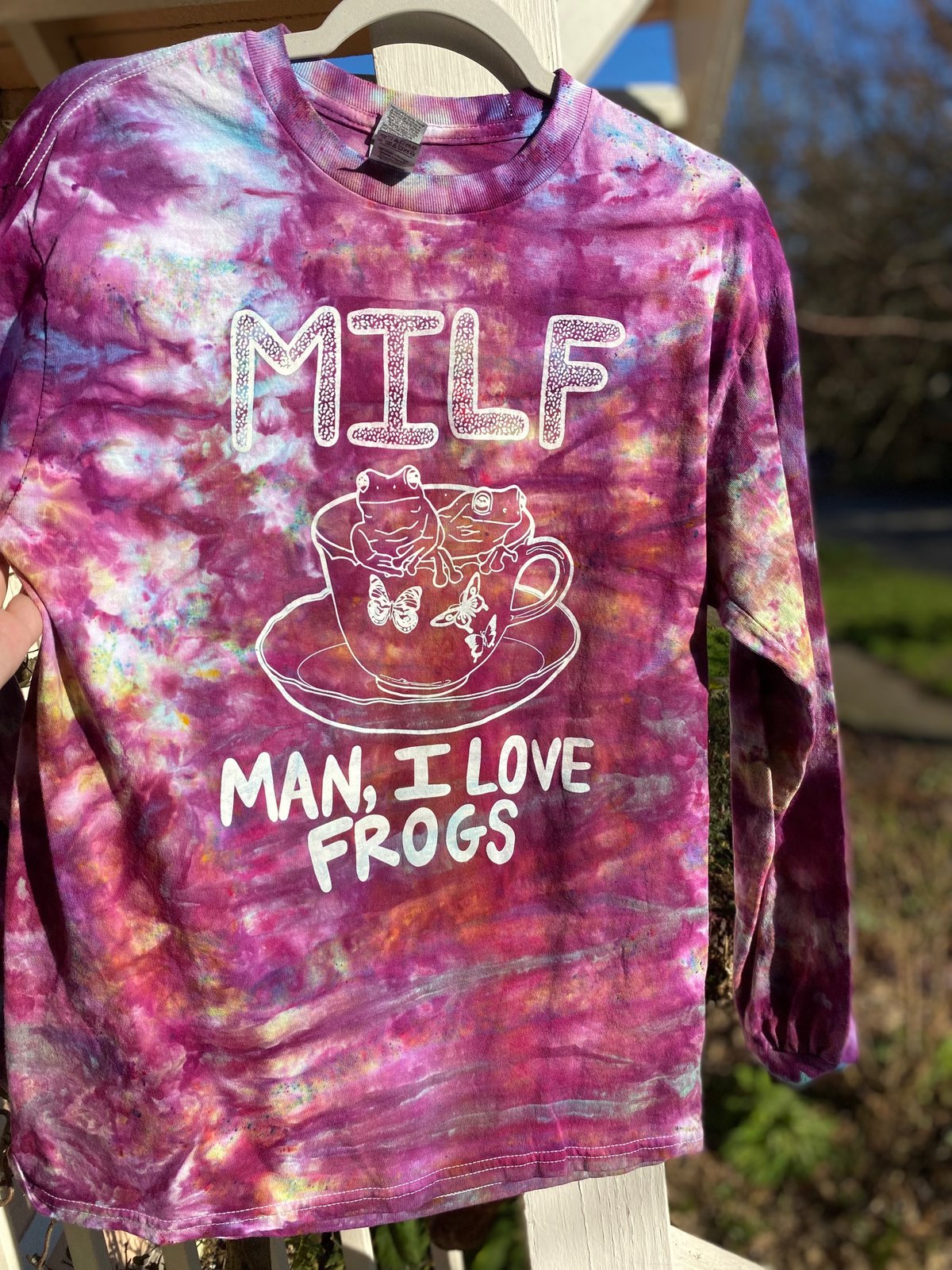 Image of MILF Man I Love Frogs Tie Dye Long Sleeve Shirt Size Medium 1