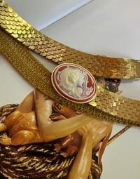Image 2 of Golden Reverie  Vintage Elastic Belt with Cameo Clasp
