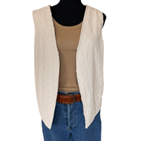 Image 5 of Reversible Upcycled Denim and Cream Textured Women’s Vest with Crochet  Appliqué - Size L 