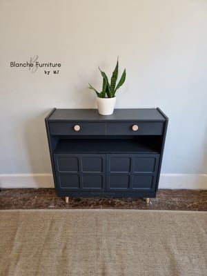 Image of Nathan Squares Slim Sideboard in Ash grey on Wooden Tapered Legs