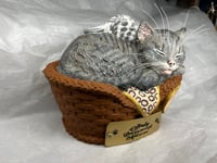 Image 6 of Custom Engraved Handpainted Sleeping Cat In Basket Urn