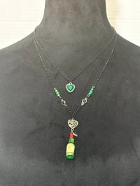 Image 1 of Green Heart and Jameson whiskey Bottle and hearts Charm Necklace 