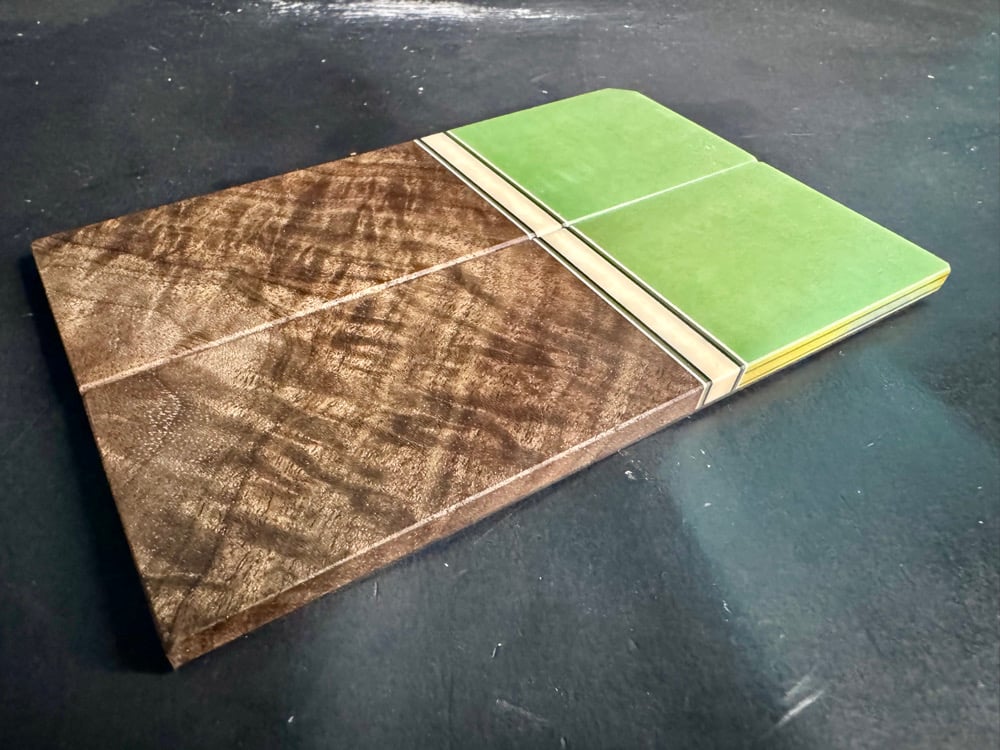 Image of Green & Black Paper Micarta & Curly Walnut Segmented Knife Scales