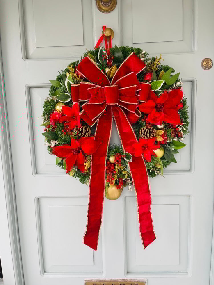Image of 55cm Big Red Bow Smaller Poinsettias
