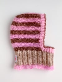 Image 1 of Sofie And Iris Striped Dark and Light Brown and Pink Mohair Balaclava