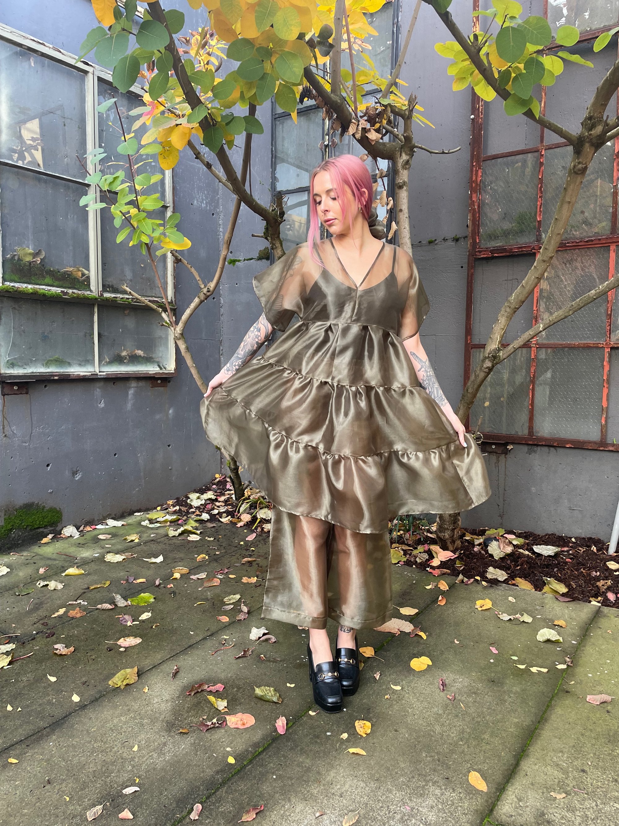 Holly Stalder Olive Green Organza Set / Pants and Dress | Holly Stalder Holly Stalder Olive Green Organza Set / Pants and Dress | Holly Stalder