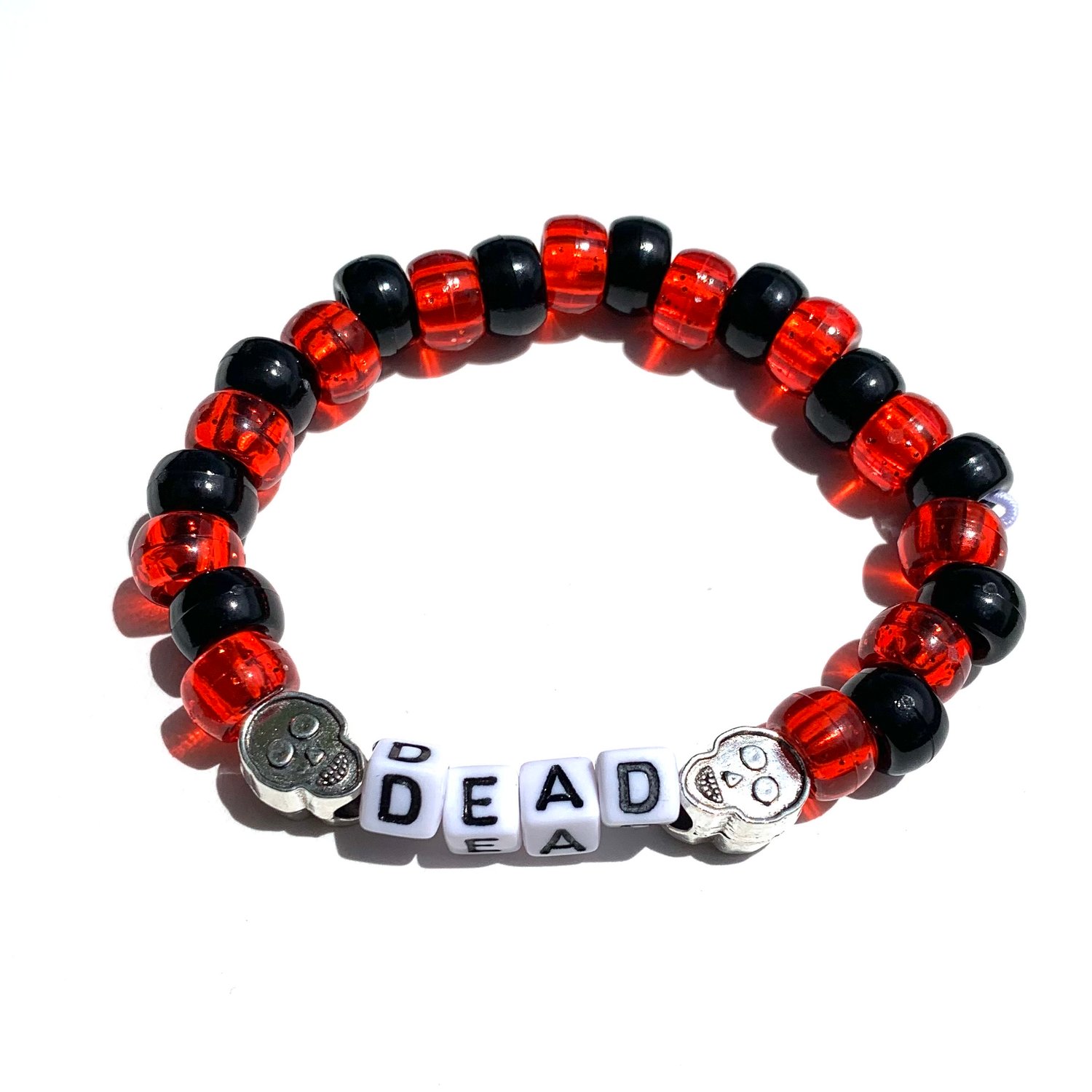 Image of SILVER SKULL BEADED BRACELET