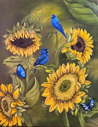 Image 2 of Sunflowers, bluebirds and butterflies 