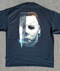 Image 1 of 1990s Halloween Michael Myers Blue Grape M&O Knits T-Shirt Size (XL)