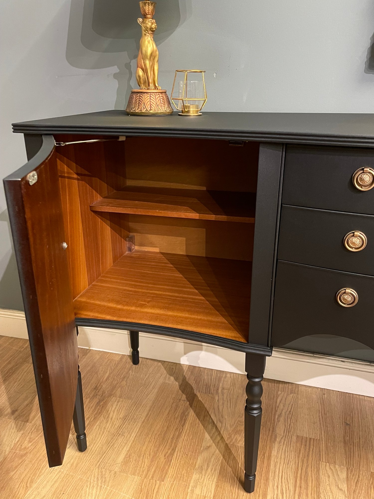 Image of STUNNING BLACK & GOLD MAHOGANY SIDEBOARD