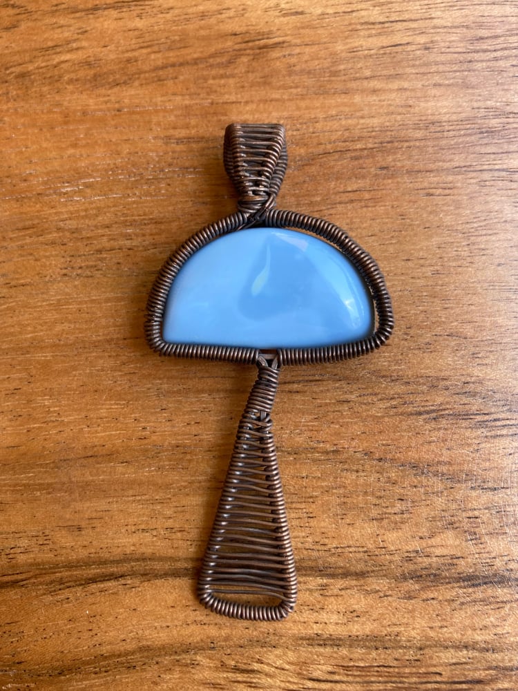 Image of Blue Opal Mushroom Wire Wrapped Pendant 