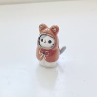 Image 2 of Teddy bear ponchos cat ceramic figurine (white gold version)