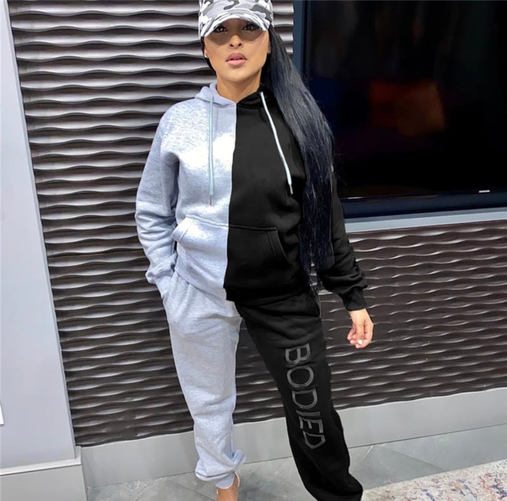 Image of Women’s 2 Piece Color-Block Hooded Set