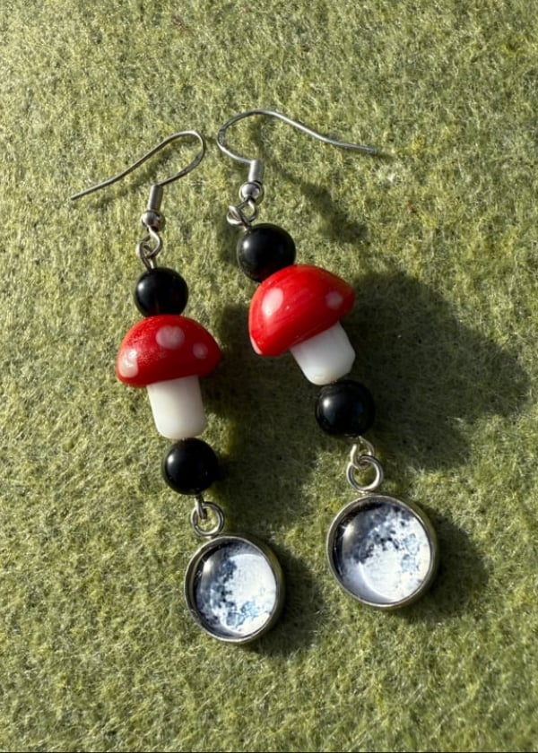 Image of 🍄✨🌝Mushroom moon earrings🌘✨🍄