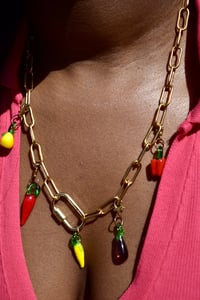Image 1 of Fruit and Vegetables Removable Gold Plated Colourful Fun Adjustable hand made Necklace