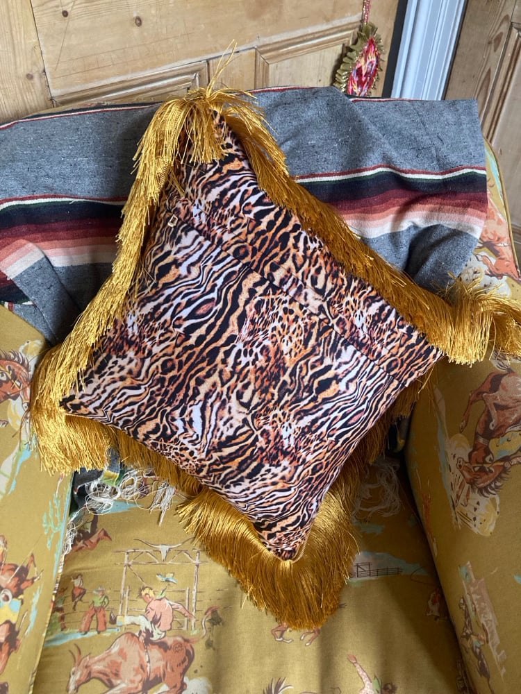 blue Pinup Girl with tiger print Cushion cover Image 6
