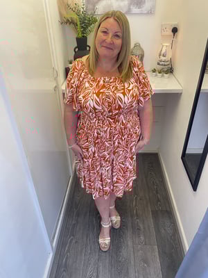 Image of Leaf Print Coconut Button Shirred Mini Dress