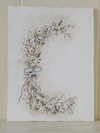 Image 1 of Rose Garland With Blue Ribbon, Original Watercolour