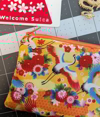 Image 1 of Asian Crane with Folding Fans Zippered Pouch 