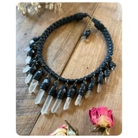 Image 3 of The Empress Necklace - Clear Quartz Crystals and Black Leather