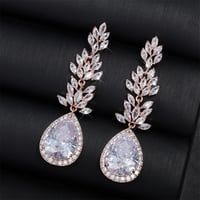 Image 3 of ZAKOL Luxury Leaf Cubic Zirconia Long Bridal Earrings for Women Fashion Water Drop Silver Color Wedd