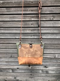 Image 4 of Satchel in olive green waxed canvas with recycled leather base
