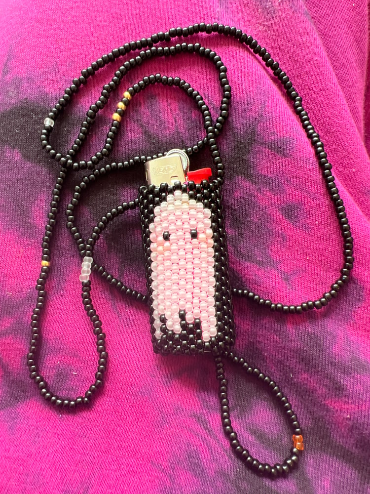 Image of Spooky Cute Ghost Jackolantern Beaded Mini Bic Lighter Case Necklace