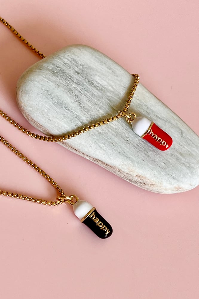 Image of Happy Pill Necklace - Red or Black