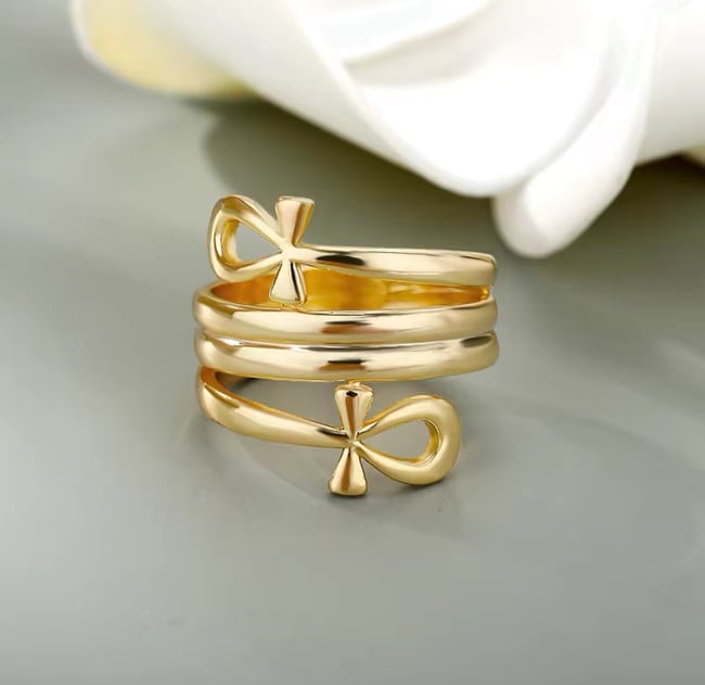 Egyptian Double Coil Ankh Cross Ring