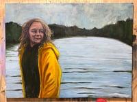 Woman in yellow raincoat