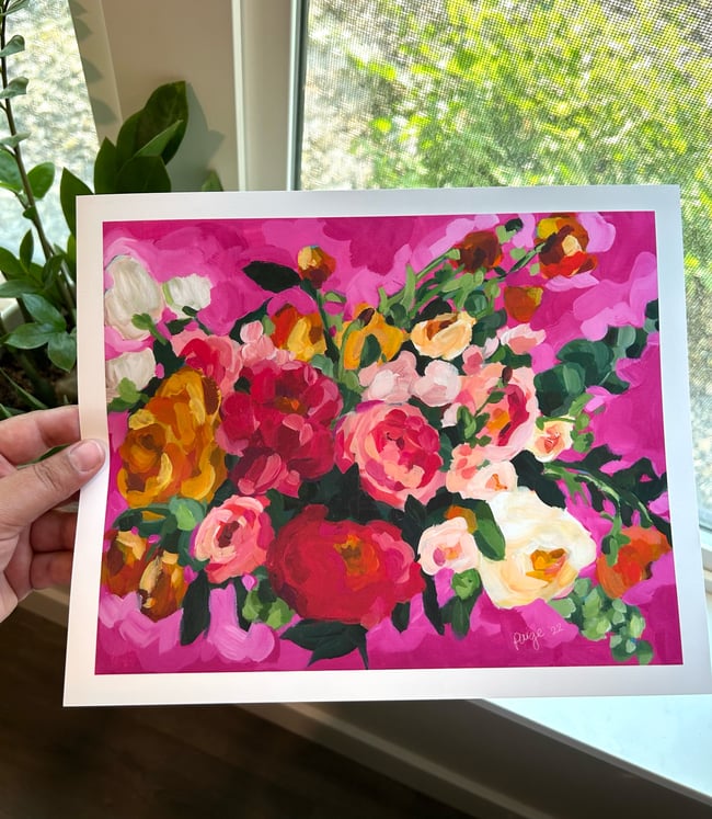 Hot Pink Floral Print, 9x11"