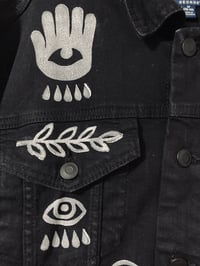 Image 5 of 'Sad Eyes' Upcycled Black Denim Jacket