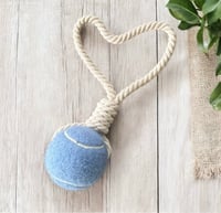 Image 1 of Personalized Blue Knotted Tennis Ball Chew Toy Rope Tug-Of-War Interactive Toy