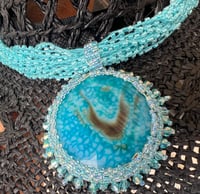 Image 3 of Black Open Weave Cowboy Hat Blue Bead Band 