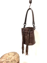 Image 5 of Croc Embossed Brown Leather Top Handle Bucket Bag