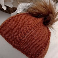 Image 2 of  Newborn  photoshooting knitted hat | with pompom | rusty red