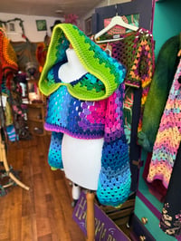 Image 1 of STARBORN - Cropped hooded jumper/sweater - flared bell sleeve - handmade crochet artwear design