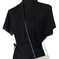 Image 7 of 1940s Style Sheer Nanette Lepore Black Pintuck Midi Dress with Waist Tie Size 6