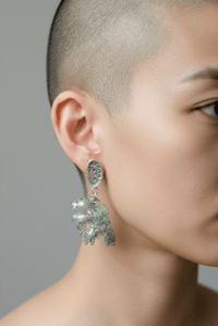 Image 1 of Sterling Silver and Mottled Green Enamel Seaweed Earrings