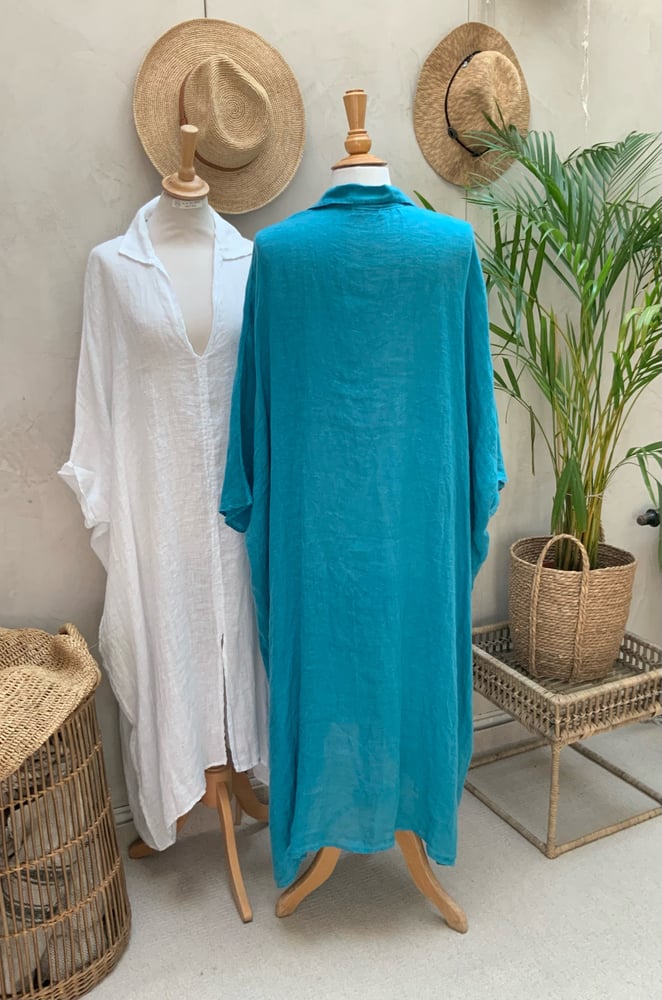 Image of Robe de Plage en voile de lin Turquoise