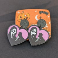 Pink heart ghost face earrings 