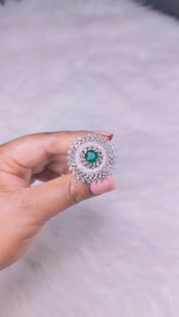 Image 1 of ADR4500_Silver Plating with Green Stone American Diamond Adjustable Ring