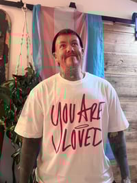 Image 1 of You are loved white with pink writing 