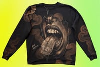 Image 1 of “FUCK IT” CUSTOM BLEACH PAINTED PULLOVER SWEATER LARGE