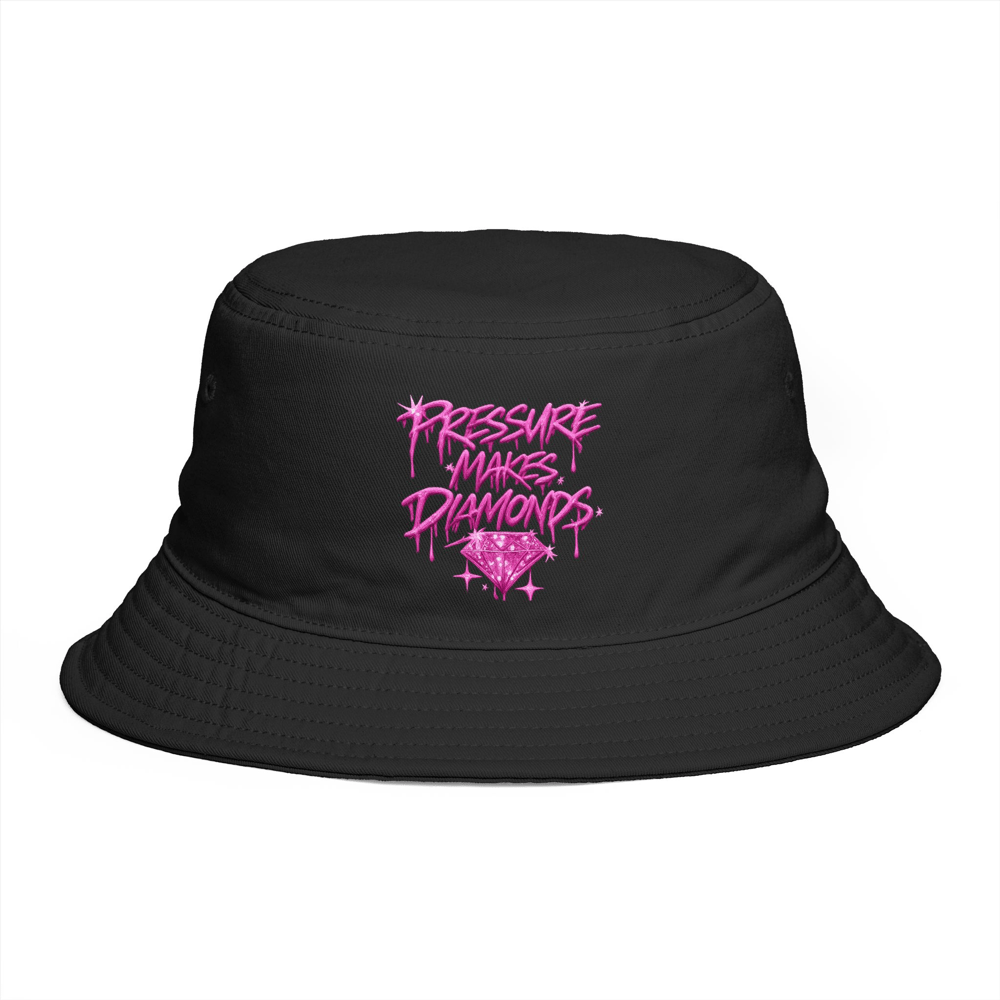 Image of Bucket Hat — "Pressure Makes Diamonds" Pink Script Graphic