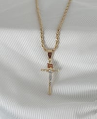 Image 5 of Small Two Tone cross Pendant with rope chain, gold tone religious cross charm, (Gold Plated) copy