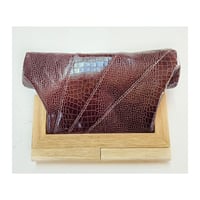 Image 3 of Burgundy Croc Leather & Timber Clutch