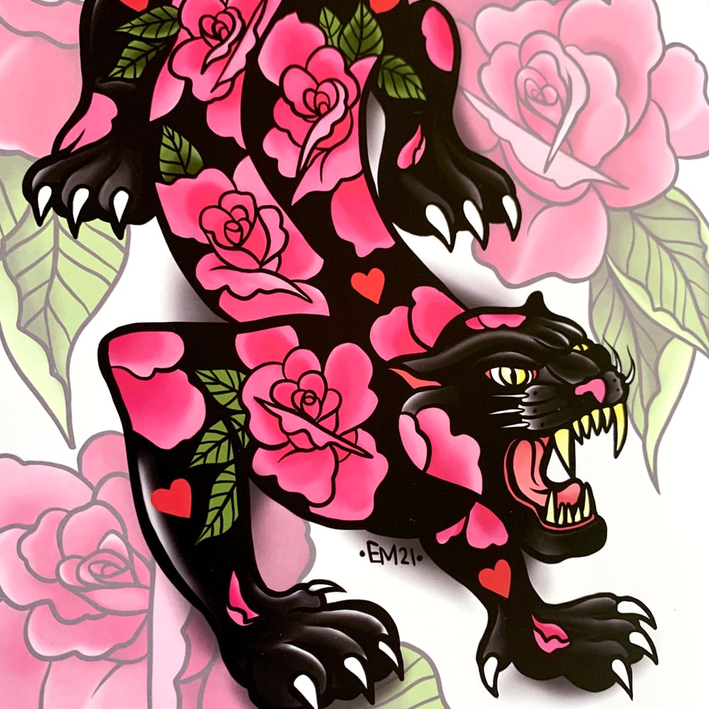 Floral Panther Emetic Art Print
