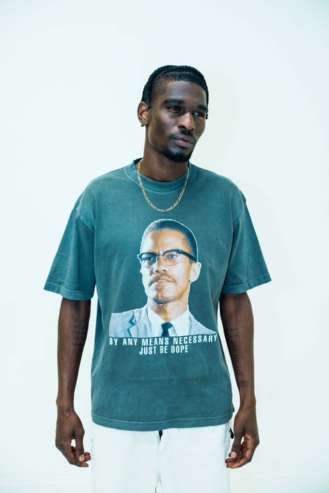 Image of Malcolm X By Any Means Tee Acid Wash